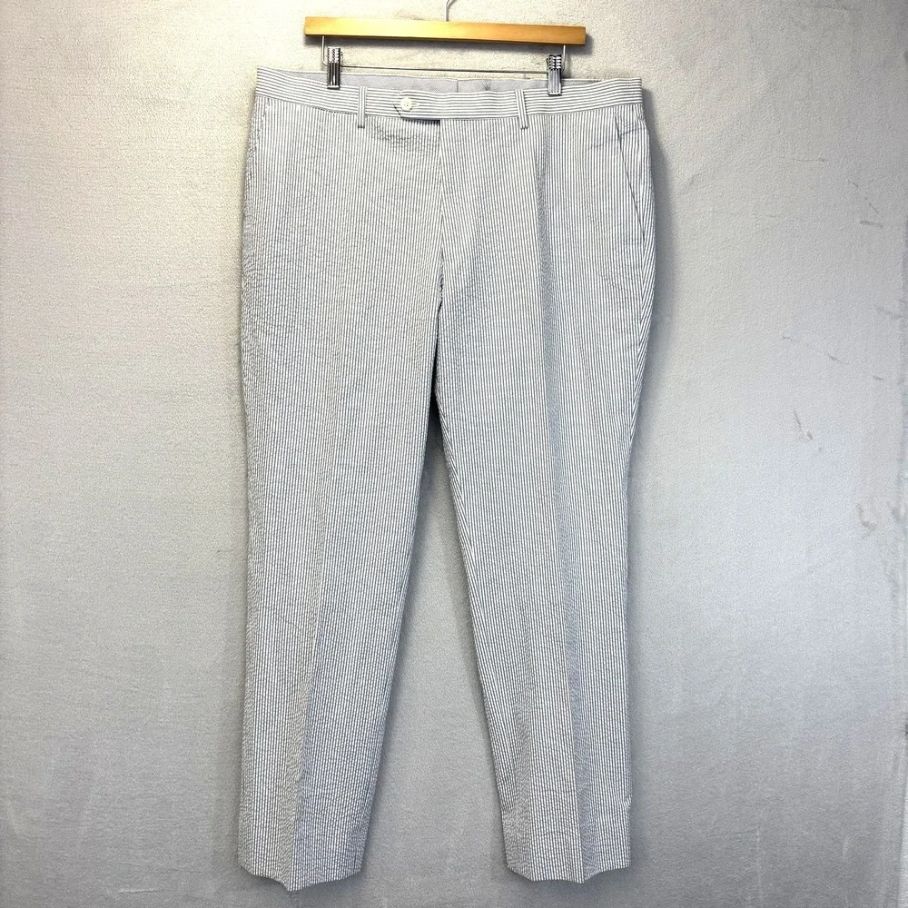 Enzo Tovare Seersucker Dress Pants Mens 39x33 Blue White Stripe Wedding Nautical